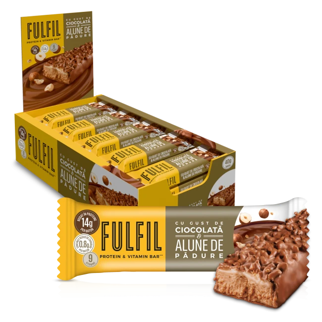 Baton bogat în proteine cu gust de ciocolată și alune de pădure - 15x40